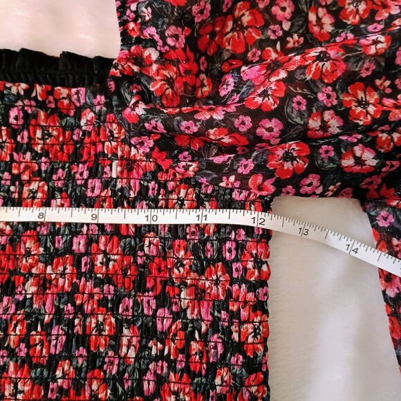 FRANCESCA'S Mi Ami Shimmer Long Sleeve Smocked Dress Black Pink Red sz Small - Picture 9 of 11